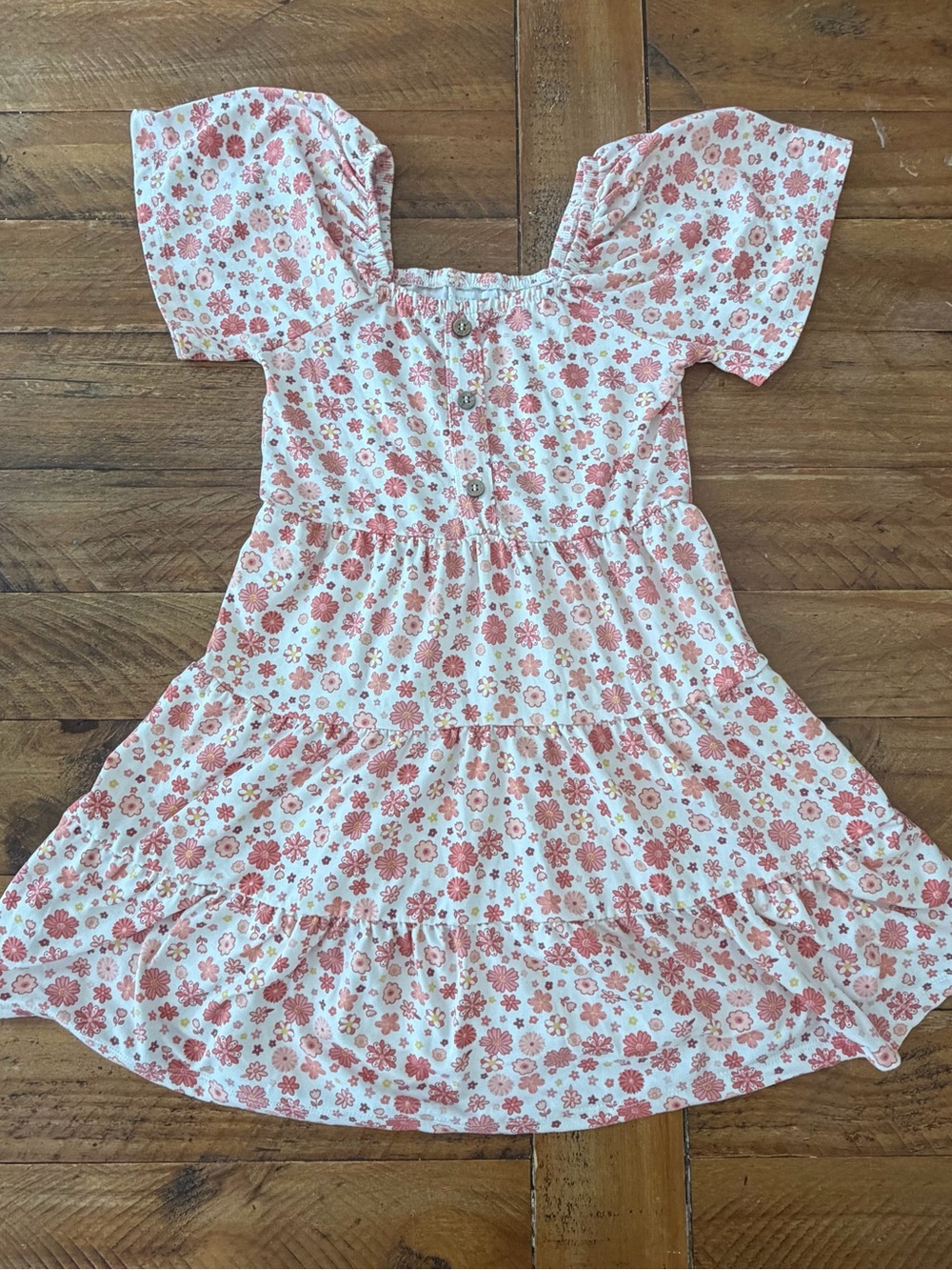 btween Pink Floral Tiered Dress for Girls